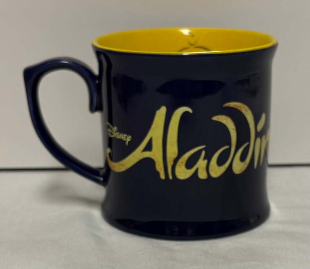 Disney Aladdin Broadway Musical Official Coffee Mug Navy Blue and Yellow with Ge